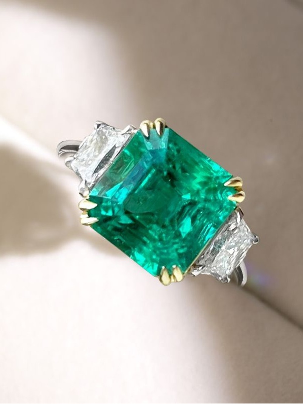 Nextnecklace Three Stone Asscher Cut Emerald Sapphire Engagement Ring